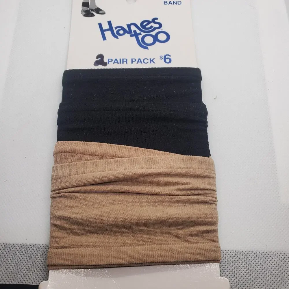 Hanes Too Foot Band 2 Pack Beige Black Womens Sheer Hosiery Socks One Size Fit M